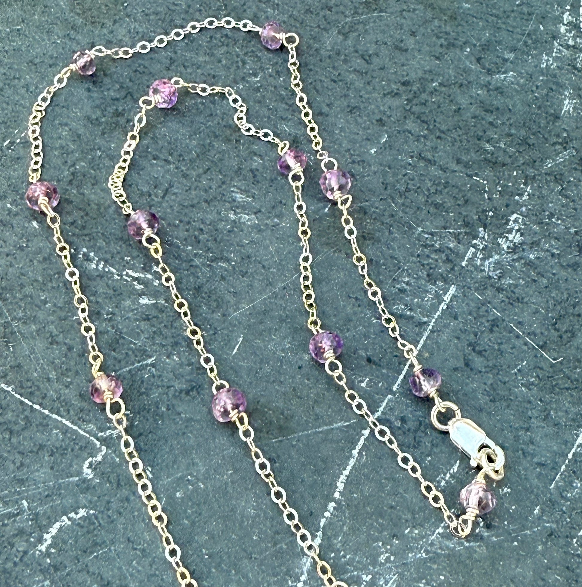 Amethyst Station Necklace Sterling Silver