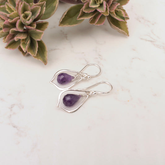 Amethyst Briolette on Sterling Silver Teardrop Loop