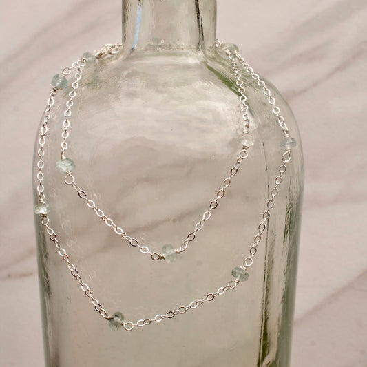 Aquamarine Sterling Silver Station Necklace