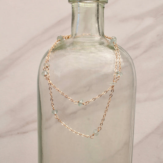 Aquamarine Gold Filled Station Necklace