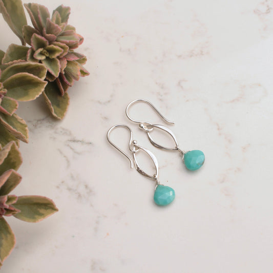 Turquoise Briolette on Sterling Silver Arabesques