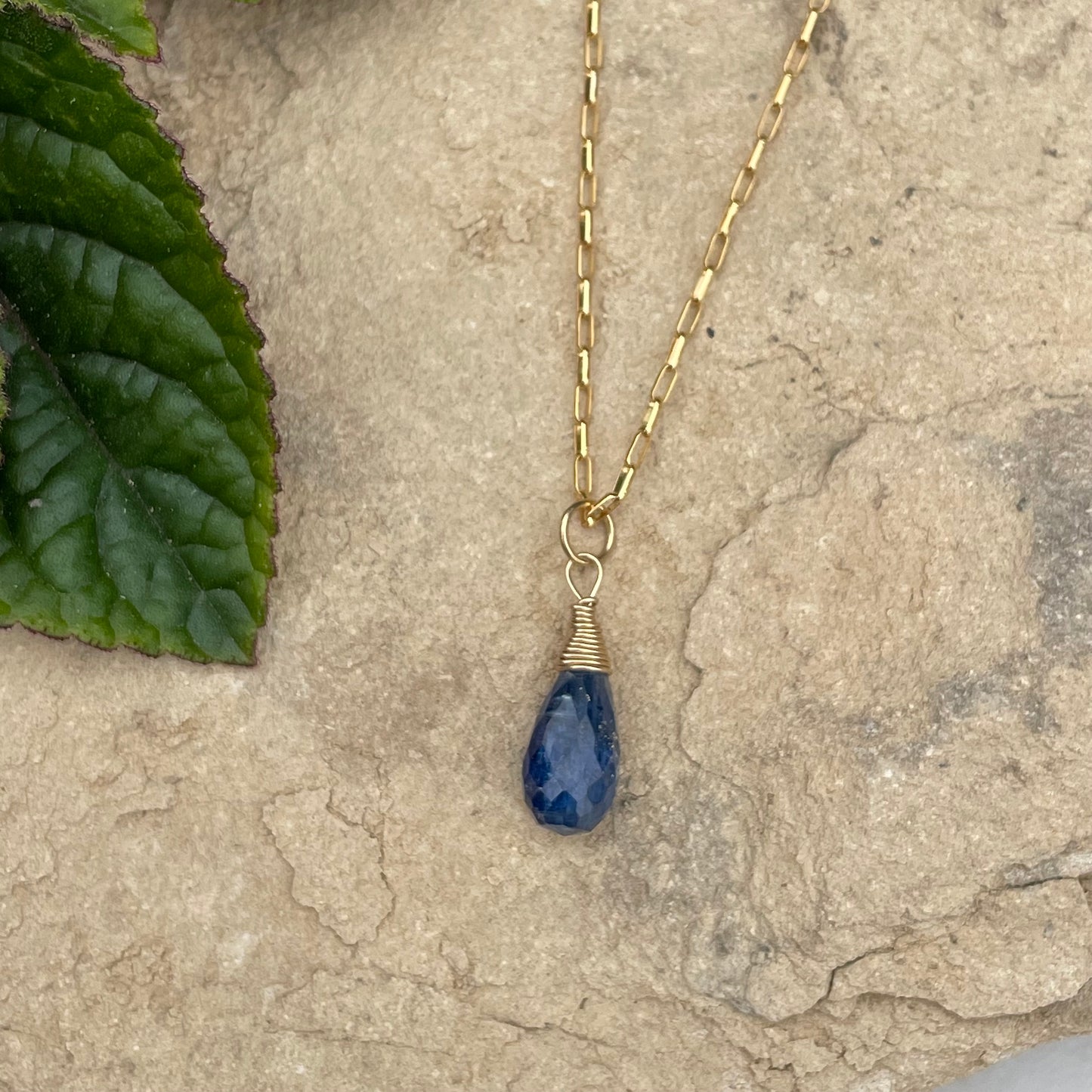 kyanite briolette pendant gold filled necklace