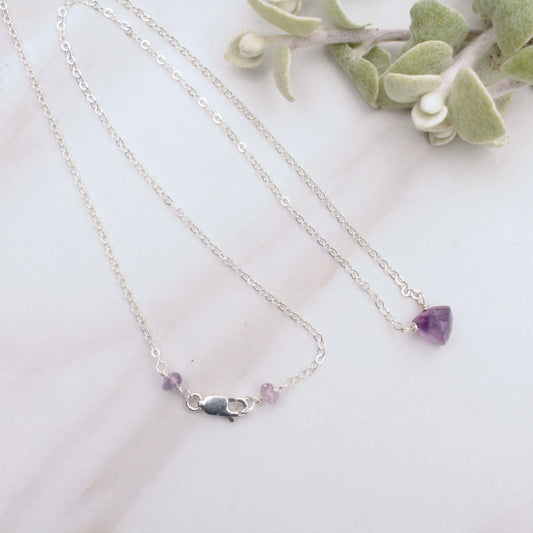 Trillion-cut Amethyst on Fine Silver Chain Necklace