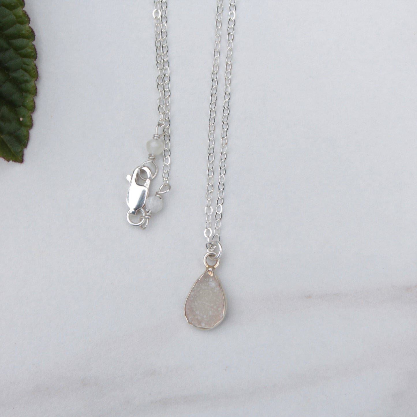 Tiny Gemstone Drop Charm on Fine Sterling Chain