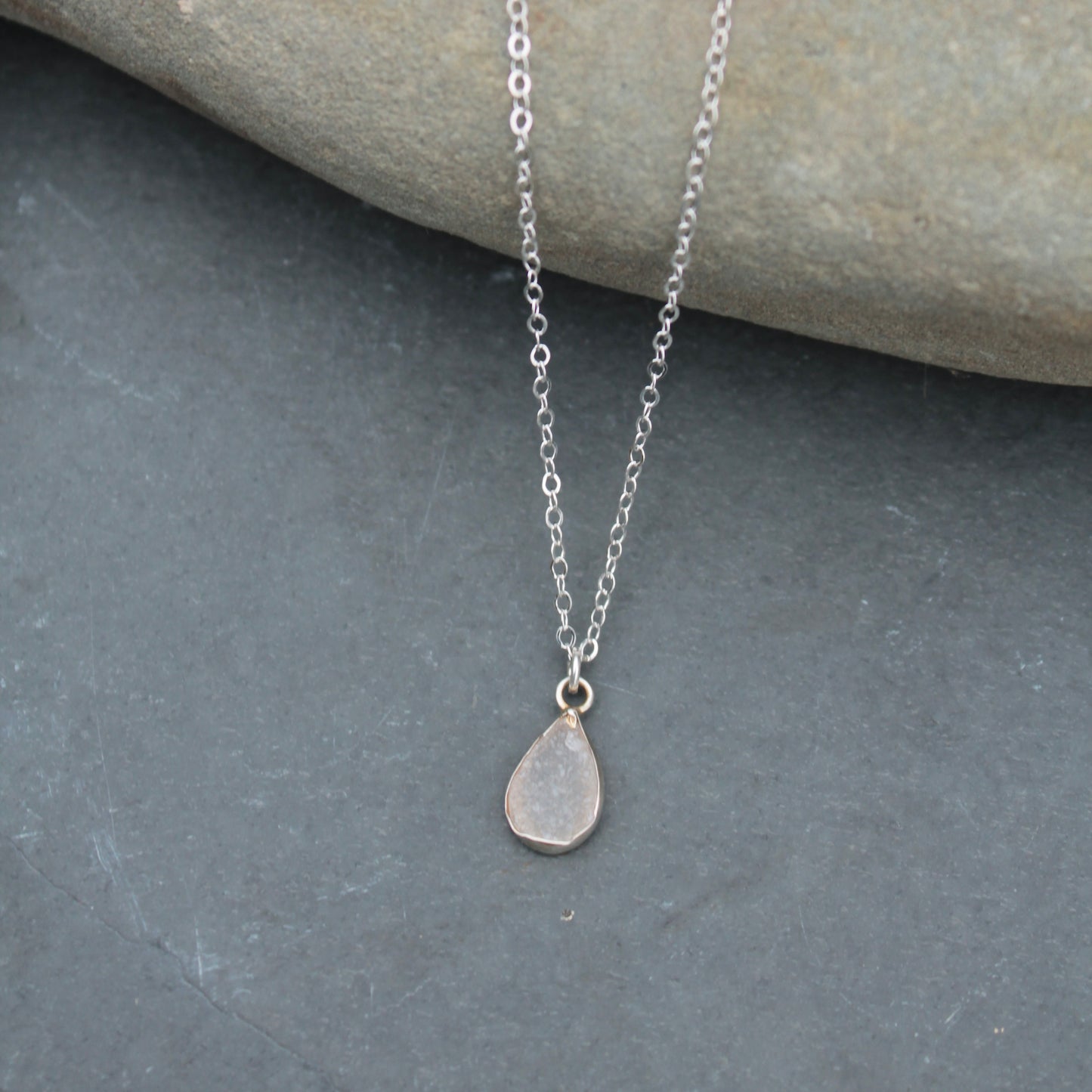 Tiny Gemstone Drop Charm on Fine Sterling Chain