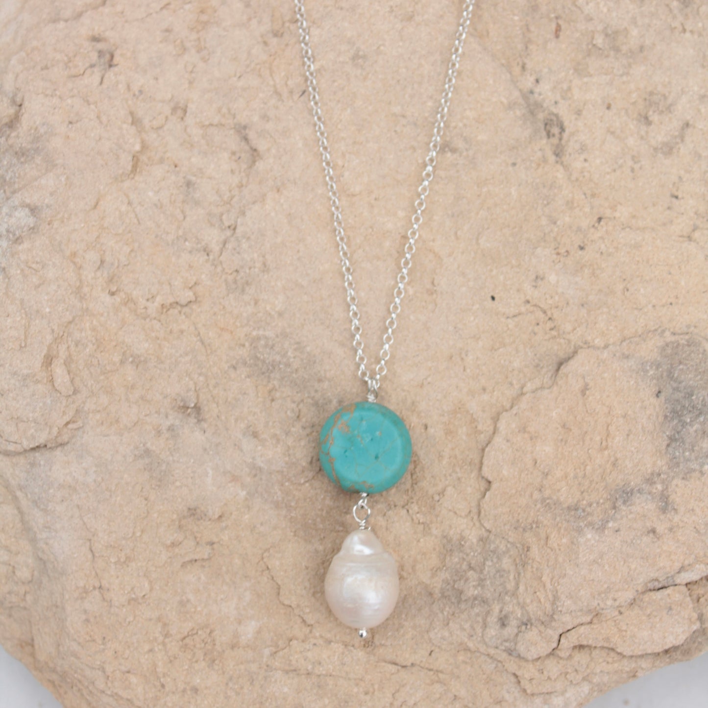 Turquoise and Baroque Fresh Water Pearl Necklace