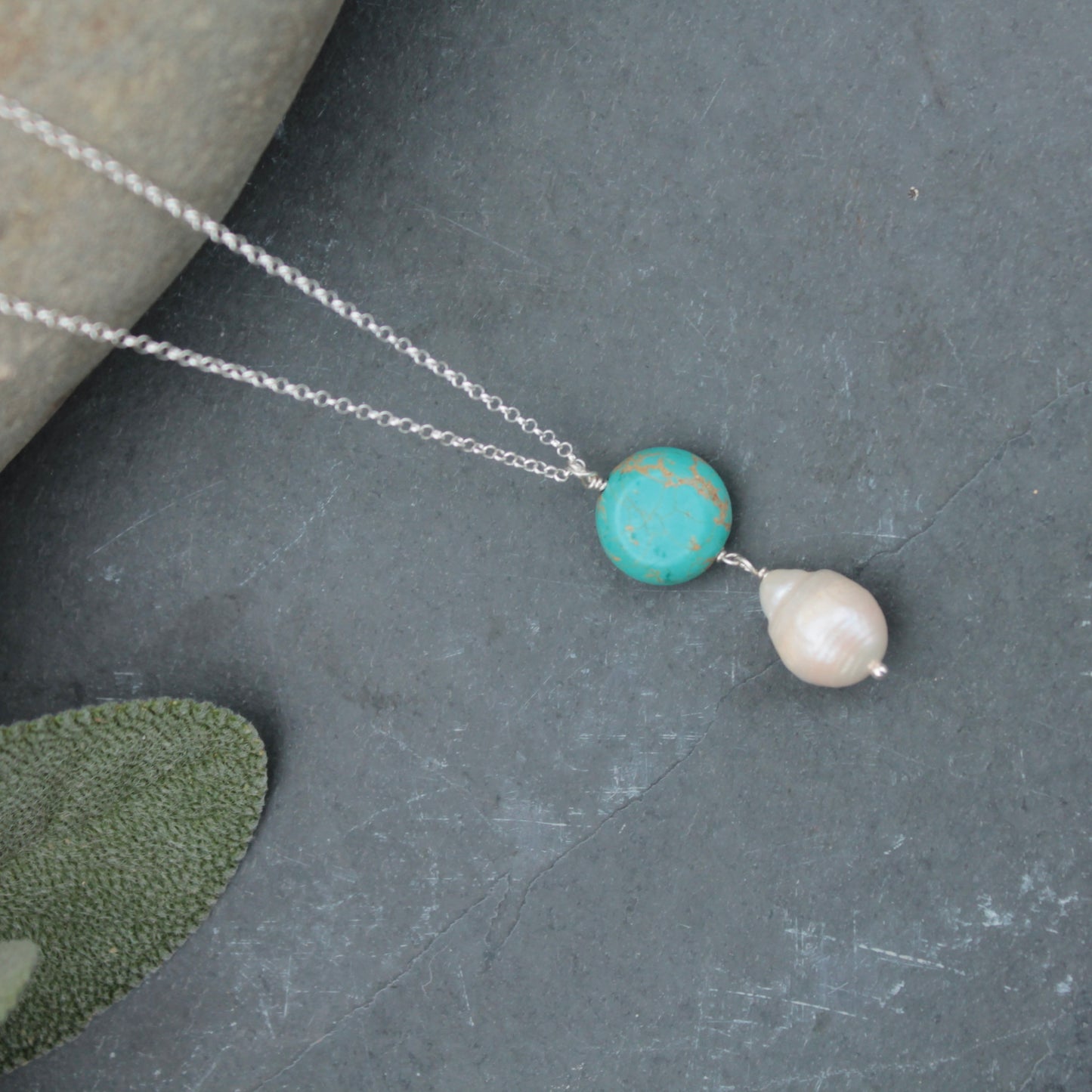 Turquoise and Baroque Fresh Water Pearl Necklace