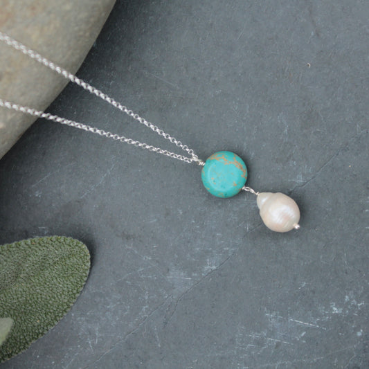 Turquoise and Baroque Fresh Water Pearl Necklace