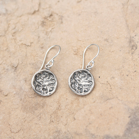 Sterling Silver Bird on Branch Button Earring