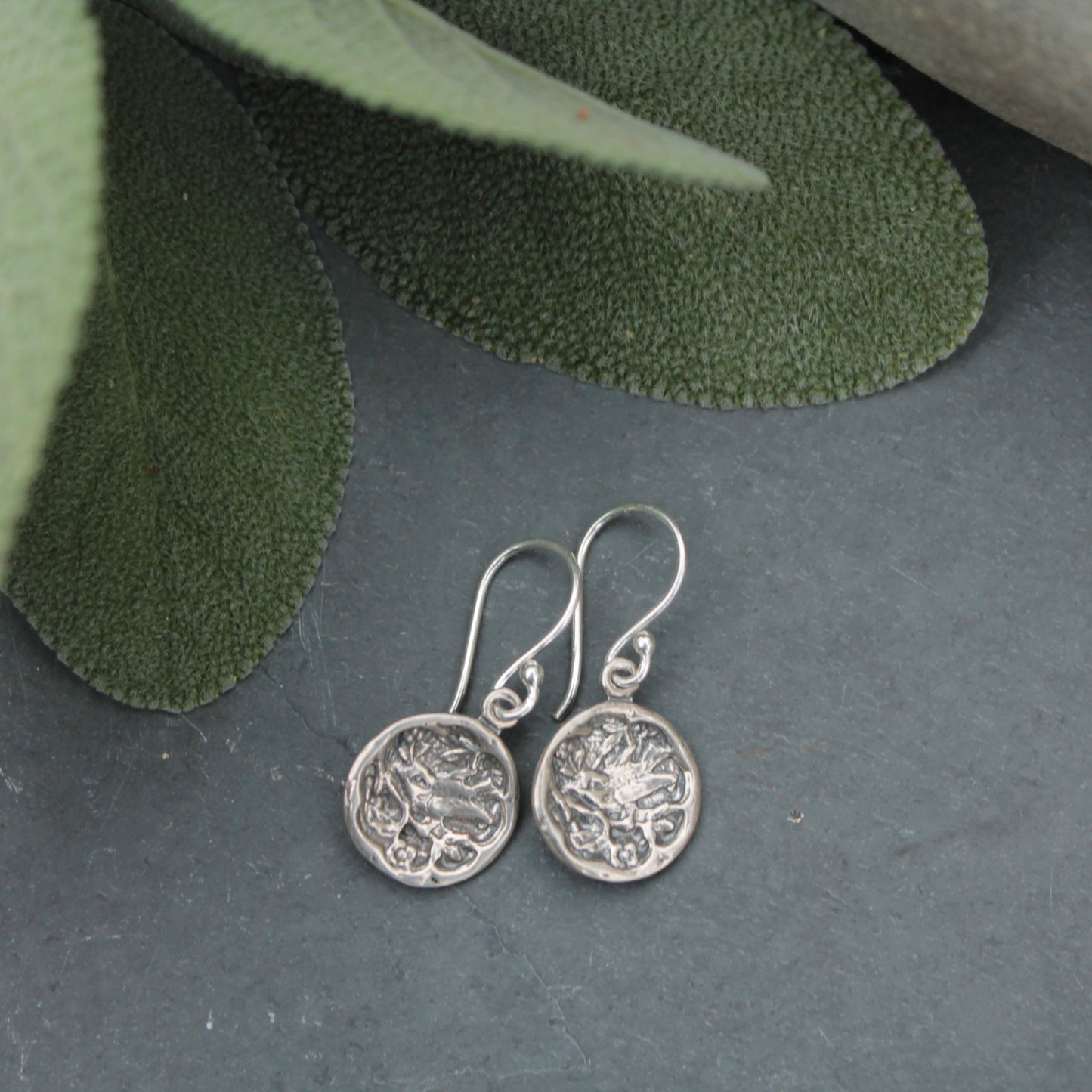 Sterling Silver Bird on Branch Button Earring