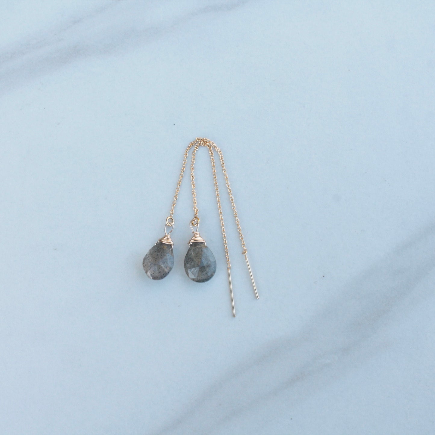 Labradorite Gold Filled Chain Threader Earrings