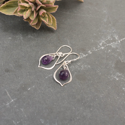 Amethyst Briolette on Sterling Silver Teardrop Loop