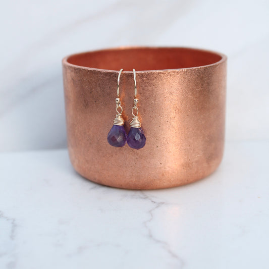 amethyst briolette gold filled drop earring